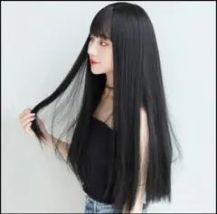 フルウィッグ ウィッグ ぱっつん ストレート 黒 ロング