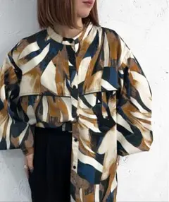 apres jour mignon バンドカラー柄シャツ