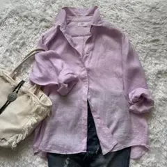 美品 ユニクロ レディースリネンシャツ ピンク サイズ XL 麻100% 長袖