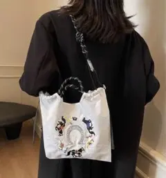 【1点のみ】馬 ボールアンドチェーン エコバッグ ホワイト S ストラップ付き