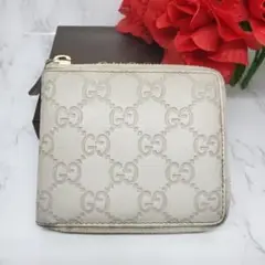 【美品】 GUCCI グッチ 折り財布 財布 GG シマ レザー ファスナー