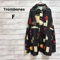 【Trombones】長袖シャツ（F）総柄　派手柄　ポリエステル100%
