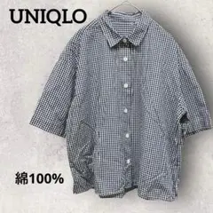 UNIQLO 半袖シャツ ブラック　ホワイト ギンガムチェック　綿100％