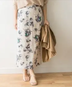 アーバンリサーチ　スカート　スリット　花柄　綿　リネン フラワー