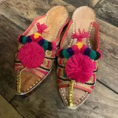 【新品】インド　キャメルレザースリッパ