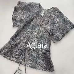 極美品【Aglaia】レオパード柄ブラウス　チュニック　シアー　透け感　豹柄