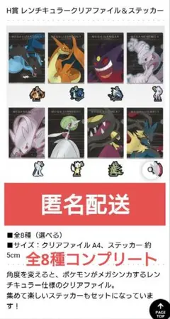 一番くじ ポケモン メガシンカ H賞 クリアファイル＆ステッカー 全8種 コンプ