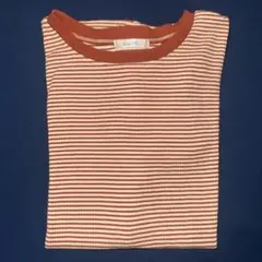 ストライプ リンガーシャツ　半袖Tシャツ オレンジ ベージュ