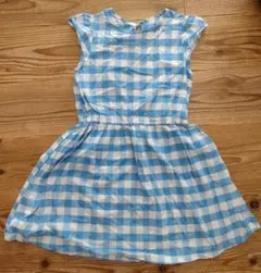 【最終値下げ】エフオーキッズ★水色チェックワンピース(130ｃｍ)★送料無料