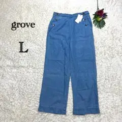 【新品タグ付】グローブ　薄手デニム　ストレート　ワイド　ボタン　ゆったり　L