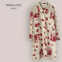 Madam Chic ロングジャケット　ロングシャツ　薄手　総柄　花柄　ベージュ