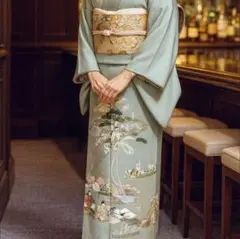 ❰6389❱ フルセット　色留袖 一つ紋　袋帯　帯締め　帯揚げ　正絹　着物