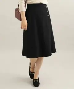 美品☆vis☆ウォッシャブルフラノフレアスカート☆ブラック