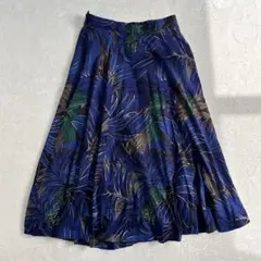 t149【Chamois】南国柄ロングフレアスカート　柔らかい素材　青