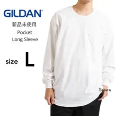 ギルダン 新品 ウルトラコットン ポケット付 長袖Tシャツ ホワイト 白 L