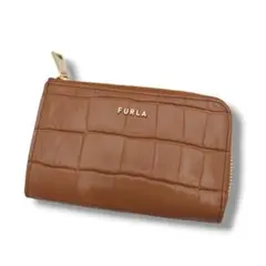 【美品】FURLA　フルラ　コインケース　ウォレット　クロコ　型押し　茶　現行