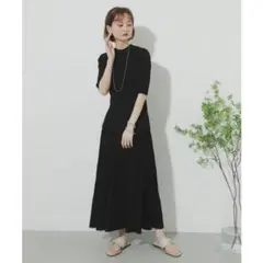 SENSE OF PLACE リブニット&プリーツスカート セットアップ 黒