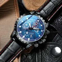 l18 新品 デュアル♩レザーベルト WEIGUAN 腕時計メンズ☆黒青