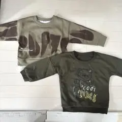 新品 ベビー 韓国子供服 長袖トレーナー カーキ 2点セット 90cm