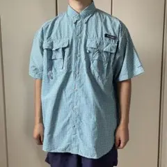 00s　columbia　PFG 半袖シャツ チェックシャツ ブルーフィッシング