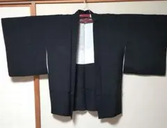 ◆和服◆羽織り黒一つ紋◆正絹◆羽織り紐付き◆