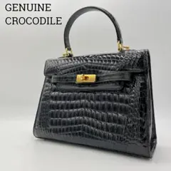 レア✨シャイニングクロコダイル ハンドバッグ ワニ革 金具 ブラック フォーマル