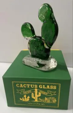 【箱付き】CACTUS GLASS サボテンガラスオブジェ　グリーン　約10cm