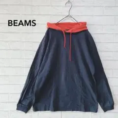 BEAMS 2トーンフェイクレイヤード パーカー(S)ネイビー ルーズシルエット