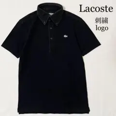 【ブラック】Lacoste ラコステ 刺繍ロゴ 鹿子 ポロシャツ 2
