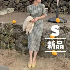 【新品】HOTPING DHOLIC チェック柄ワンピース　グリーン　S 半袖