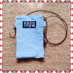 ハンドメイド ショルダー バッグ サコッシュ ポシェット ミニ 革ひも 青