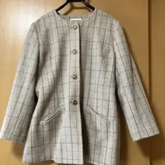 SANICOLE チェック柄 ノーカラージャケット