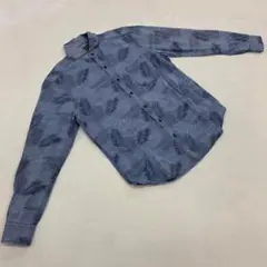 MEN'S BIGI リーフ柄 長袖シャツ ブルー コットン混 Sサイズ 大人