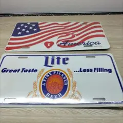 アメリカ国旗とLiteビールのライセンスプレート