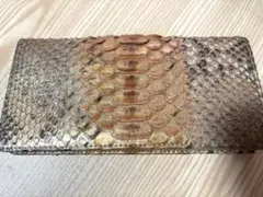 ヘビ革 ゴールド系 長財布 スネークスキン　一枚革