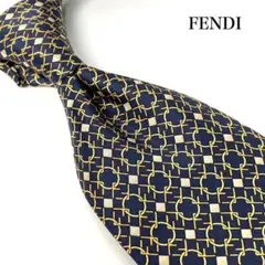 デッドストック FENDI フェンディ ネクタイ ジオメトリック チェーン柄