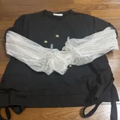 シースルー長袖トップス ブラック