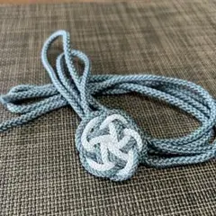 スモーキーブルー　梅飾り付き帯締め　くすみブルー　浴衣　梅結び　ハンドメイド