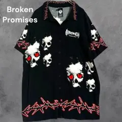 Broken Promises メンズ ブラック スカル シャツ　骸骨　アロハ