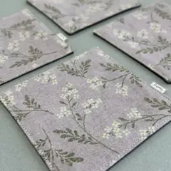 ハンドメイド　コースター　かすみ草　くすみラベンダー④ ４枚セット