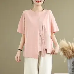 個性的なデザイン Tシャツ 半袖 オシャレデザイン ラウンドネック 切り替
