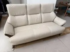 クリーム色 合成皮革 3人用ソファ