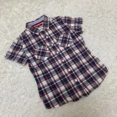 tommy girl トミーガール　半袖チェック柄シャツ　ネイビー　赤　 S