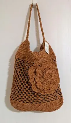 新品未使用✨かぎ針編み ペーパーバッグ 肩掛けバッグ ハンドバッグ夏 花モチーフ