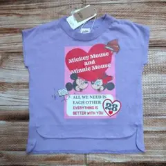 新品 未使用 ミッキー ミニー 夏 ノースリーブ Tシャツ 女の子 紫 80