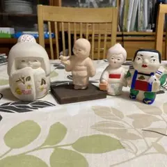 博多人形3体と土鈴の桃太郎