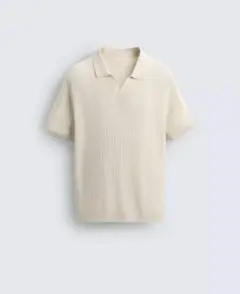アイボリー リブ編み 半袖ポロシャツ【ZARA】