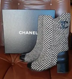 美品CHANEL ツイード サイドジップブーツ 36