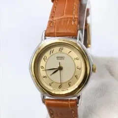 【稼働品】SEIKO 腕時計 2C21-0240 レディース 茶革ベルト 電池式