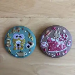 サンリオ　刺繍　缶バッチ　マロンクリーム　けろけろけろっぴ